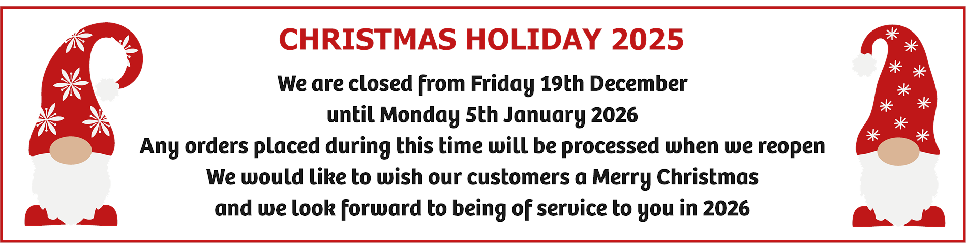Xmas Closure 2025