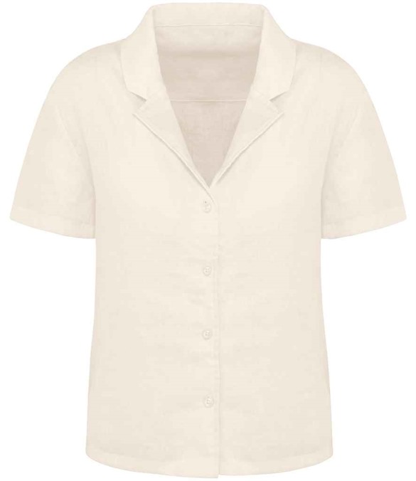 Spasso Ladies Short Sleeve Linen Bowling Collar Shirt